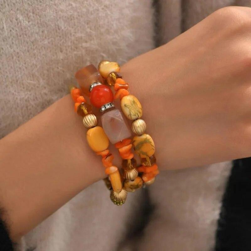 Set di 1 braccialetti con charm perline Bohemia per donna, braccialetti a catena con perline in lega vintage fatti a mano, braccialetti da donna Boho per feste