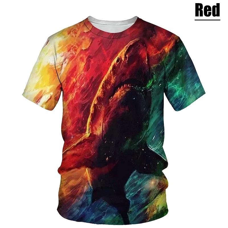 Hot New Men's T-Shirt with Large White Shark Print, Vintage Summer Casual Fashion, Crew Neck Short Sleeve Top