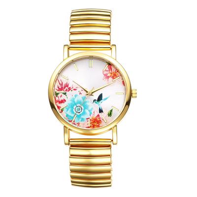 Floral and Pastoral Design Analog Quartz Watch with Adjustable Elastic Gold and Stainless Large and Stylish Perfect for or As a Gift for Her Women's