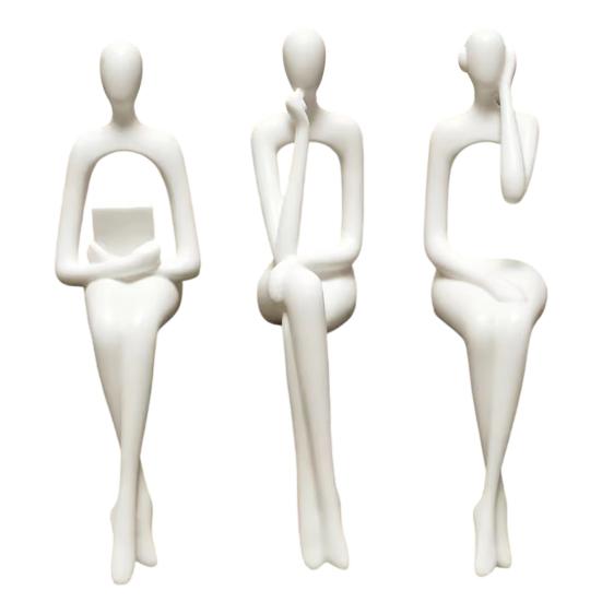 huaqianguhh 3Pcs/Set Abstract Human Figurines, 3D Printed Modern Minimalist Art Sculpture, Artistic Sitting Figure Statues for Home Shelf Table