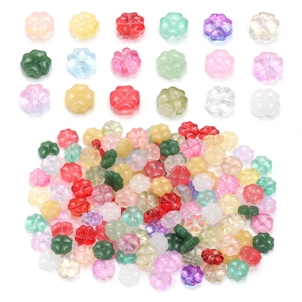 50pcs/lot 10mm Colorful Four Leaf Clover Lampwork Beads Loose Glass Beads For Jewelry Making DIY Bracelet Necklace Accessories