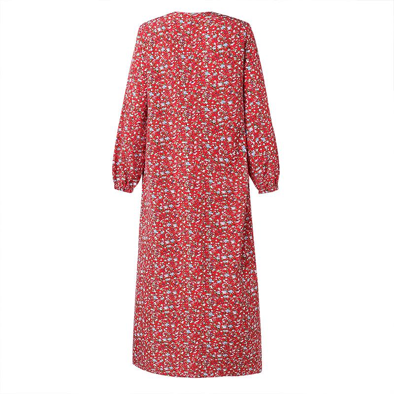 ZANZEA Women Casual Round Neck Long Sleeve Loose Floral Dress