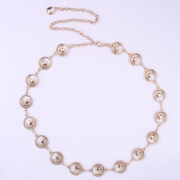 Cinto de Vestido Corrente de Cintura Feminina Decoração Premium Corrente Lua Estrela Cintura