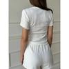 2025 Europäisches & Amerikanisches Mode Schlankmachendes Jacquard Rüschenbesatz Zweiteiliges Freizeit-Set mit Rundhals Kurzarm-Oberteil & Shorts