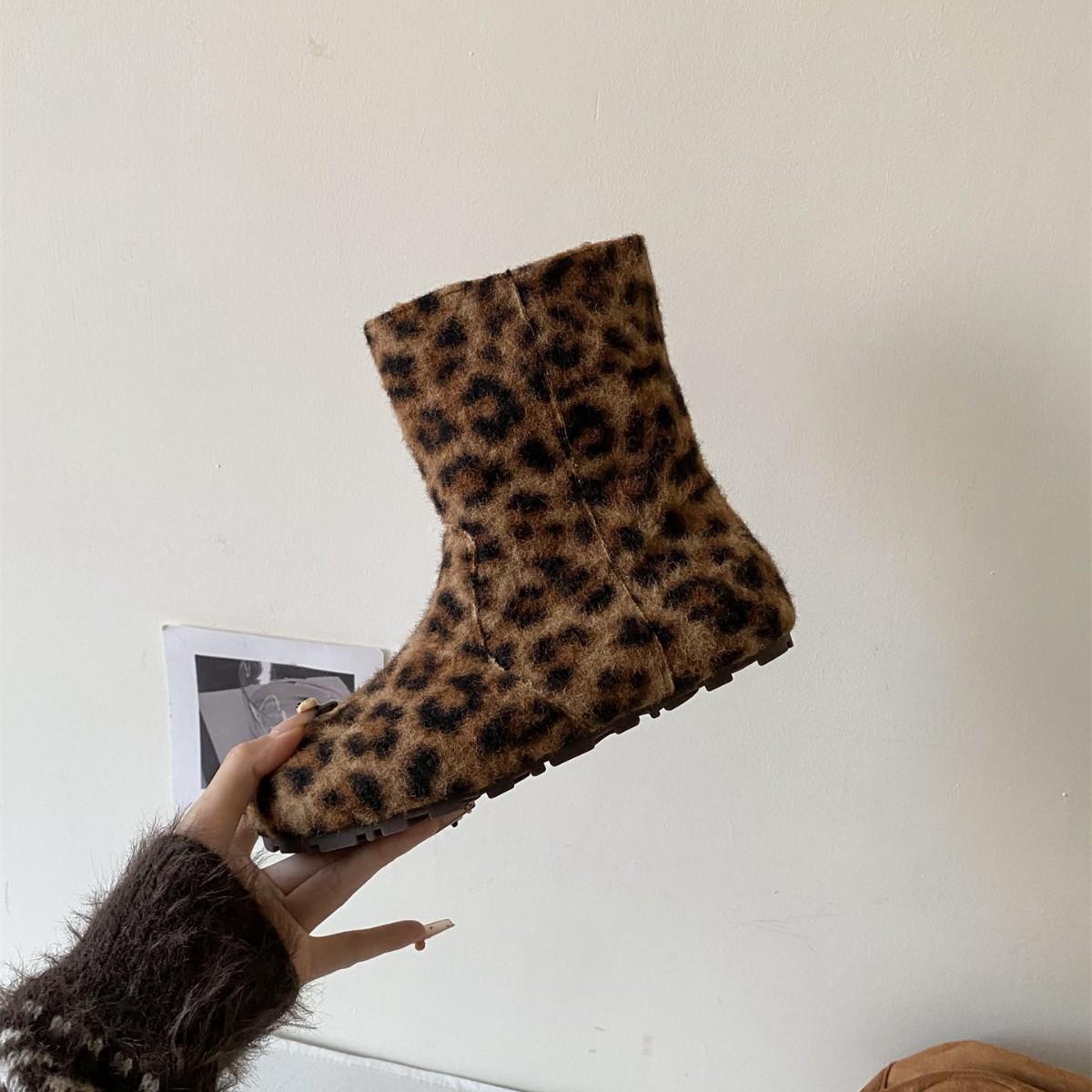 

2025 new woolen thick-soled low-tube thin warm women s shoes leopard print snow women s boots 40 леопардовый
