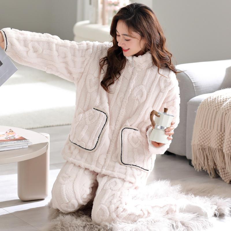 Pajamas Women'S Winter Coral Fleece Women'S Fleece Thickened Warm Autumn And Winter Women'S Flannel Winter Loungewear Set