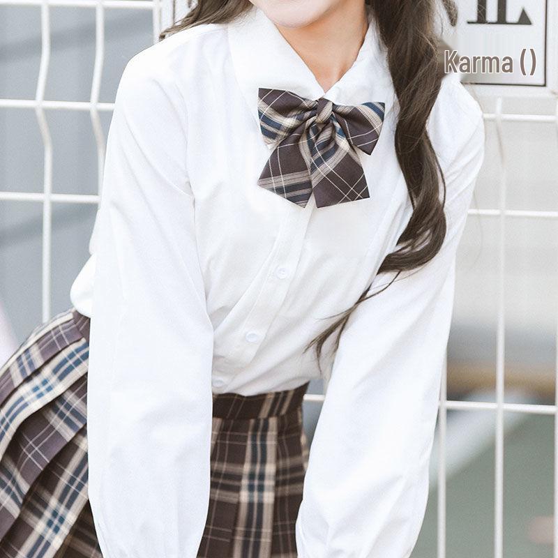 JK Academic Style Cream White Shirt - Autumn Top, Loose Fit, Plus Size, Long or Short Sleeve, Female Student Uniform