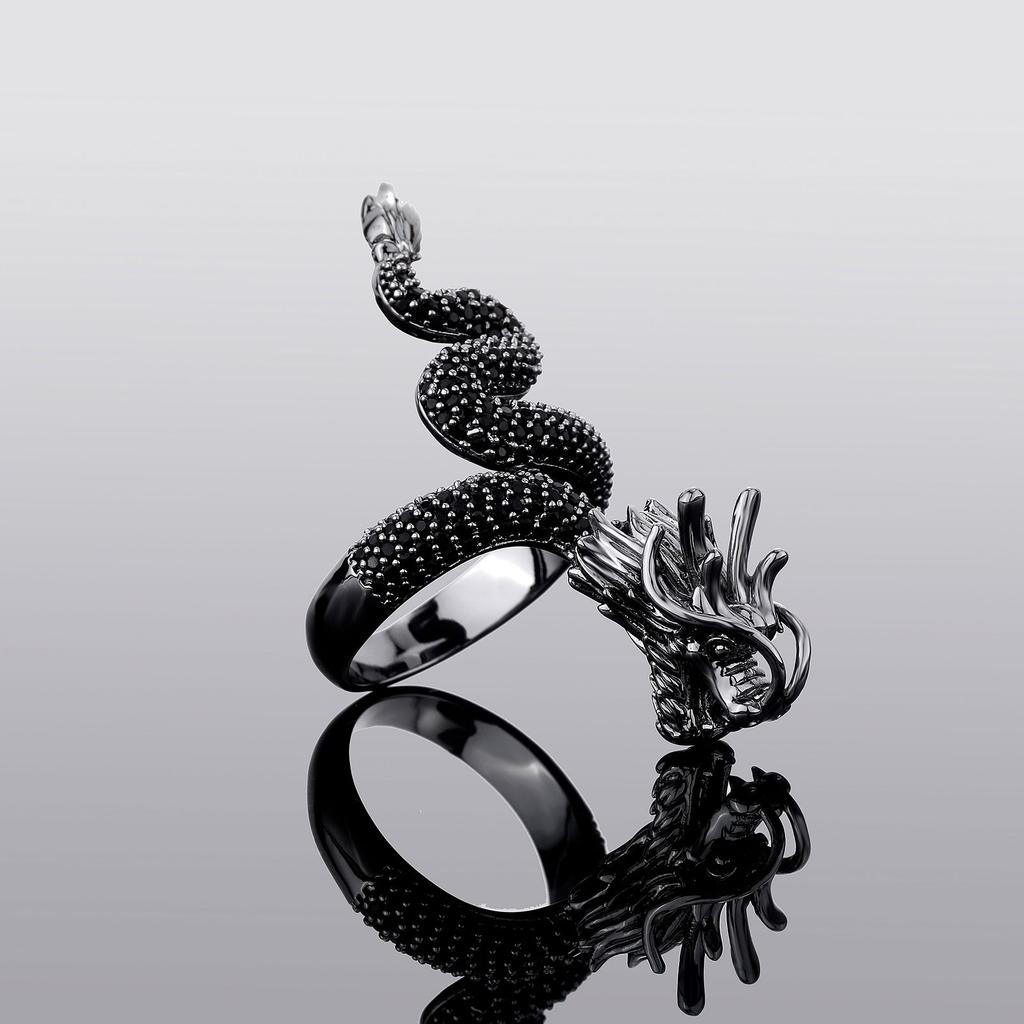 New Black Open Ring with Men's Design Sensation: Spiral Dragon Ring