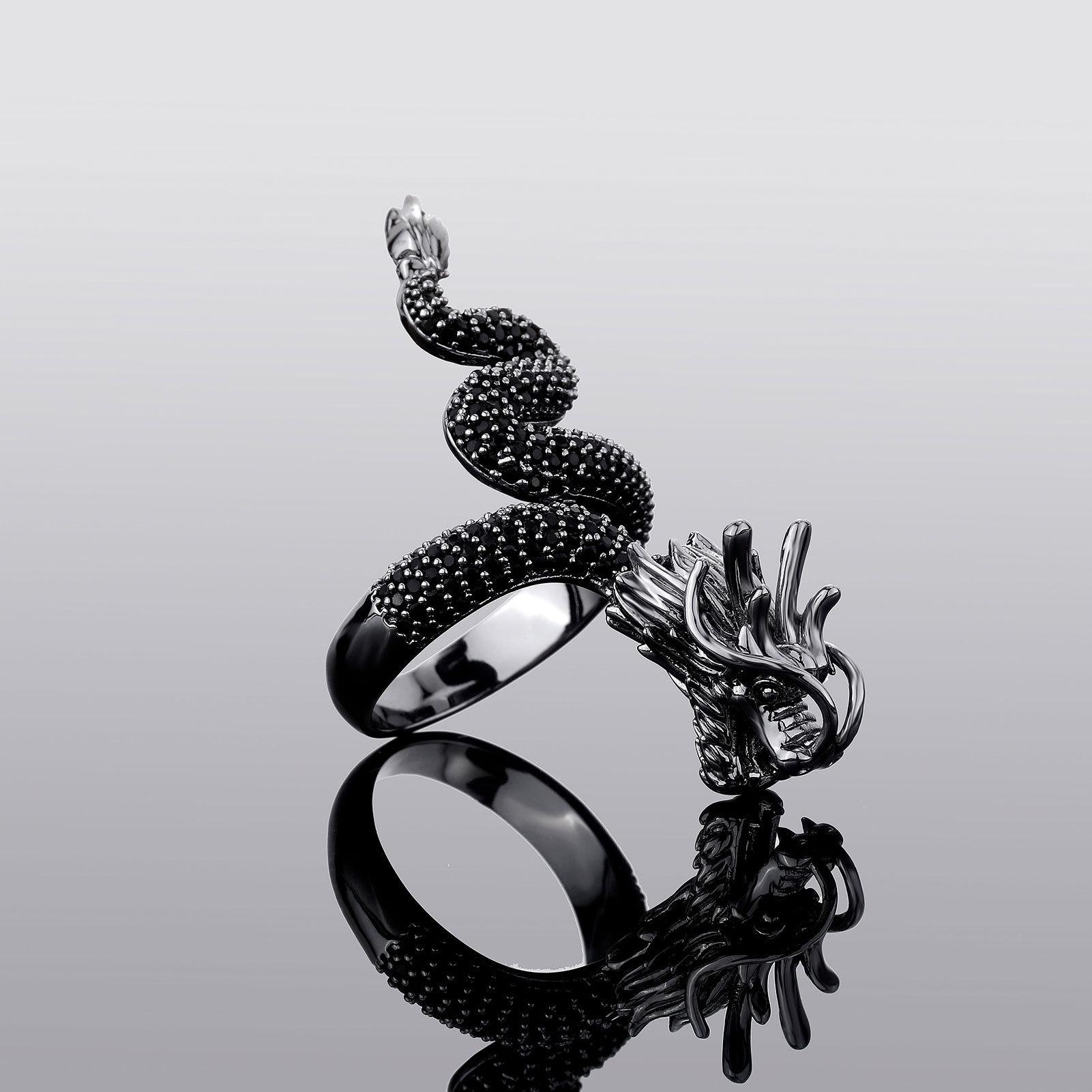 

New Black Open Ring with Men s Design Sensation: Spiral Dragon Ring чорний