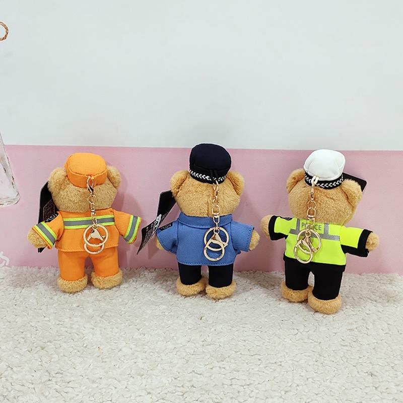 Cute Polices Bear Keychain Charm Unique Polices Bear Key Chain Soft Plush Keyrings Bag Decoration for Everyday Use