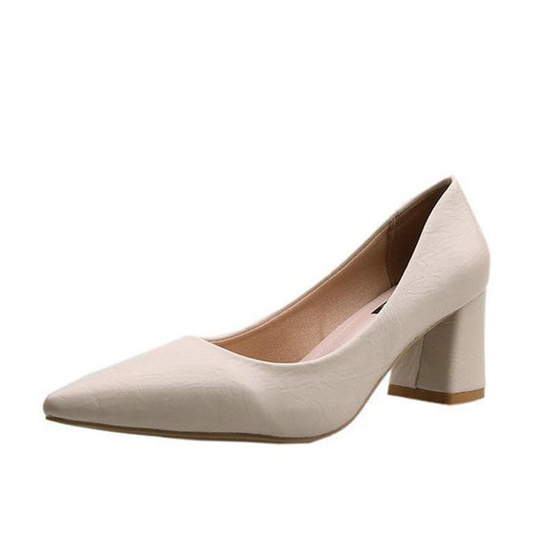 

Туфли на толстом высоком каблуке Женские туфли-лодочки с острым носком Рабочая обувь Женские слипоны на платформе Леди Весна Осень zapatos de mujer WSH3168 35 бежевый