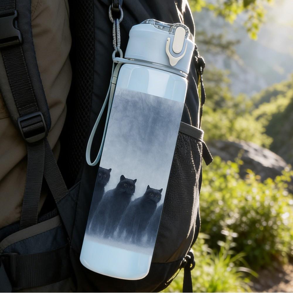 1PC Silhouette Group Cat Window Scene Print 750ml Color Plastic Sports Water Bottle Leakproof Flip Straw Lid Suitable for Sports Office Home Use