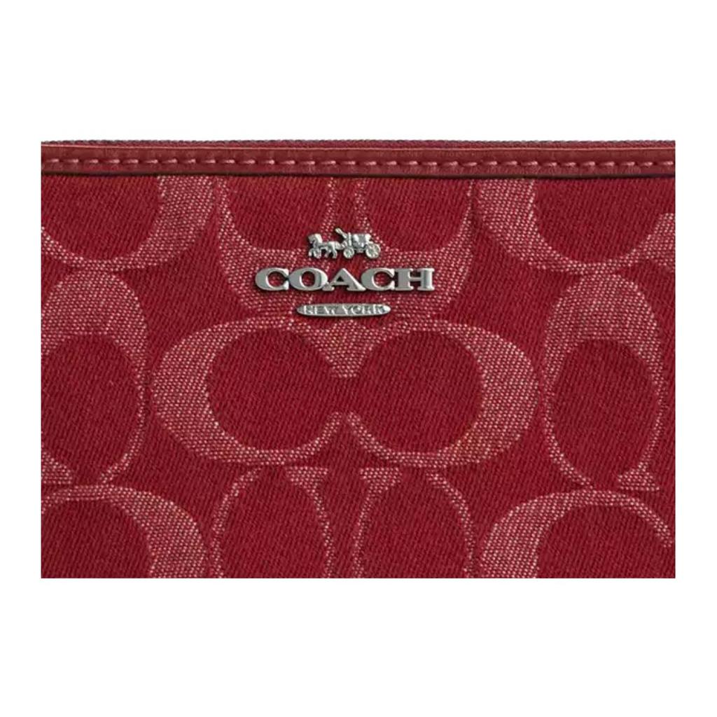 Coach Corner Zip Wristlet Signature 16 Women Clutch Silver Denim Leather CDF27-SVDN8