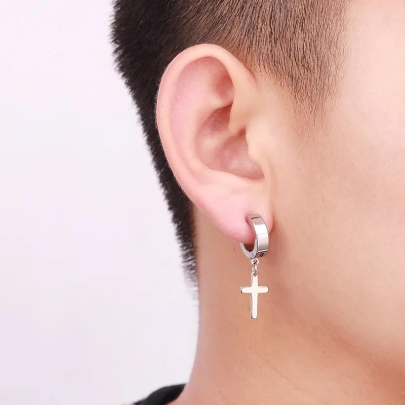 Goth Zircon Crystal Cross Drop Dangle Earring for Women Men Luxury Gold Silver Hoop Earrings Fashion Punk Jewelry