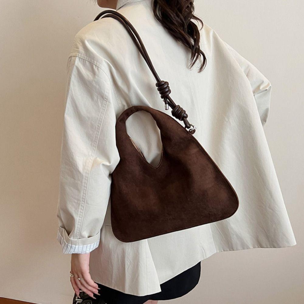 Large Capacity Suede Triangular Hand Bag Shoulder Bag Solid Color Tote Bag  Holiday