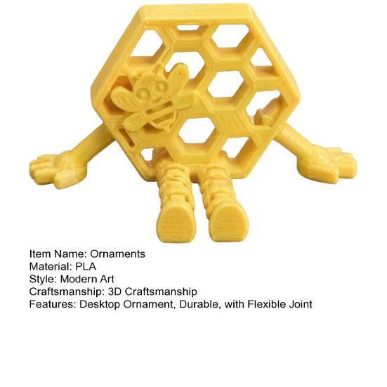 3D Printed Honeycomb Bee Ornament, with Flexible Leg Joint Design, Durable PLA Articulated Toy, No Assembly Needed Toy for Kids Bee Lovers