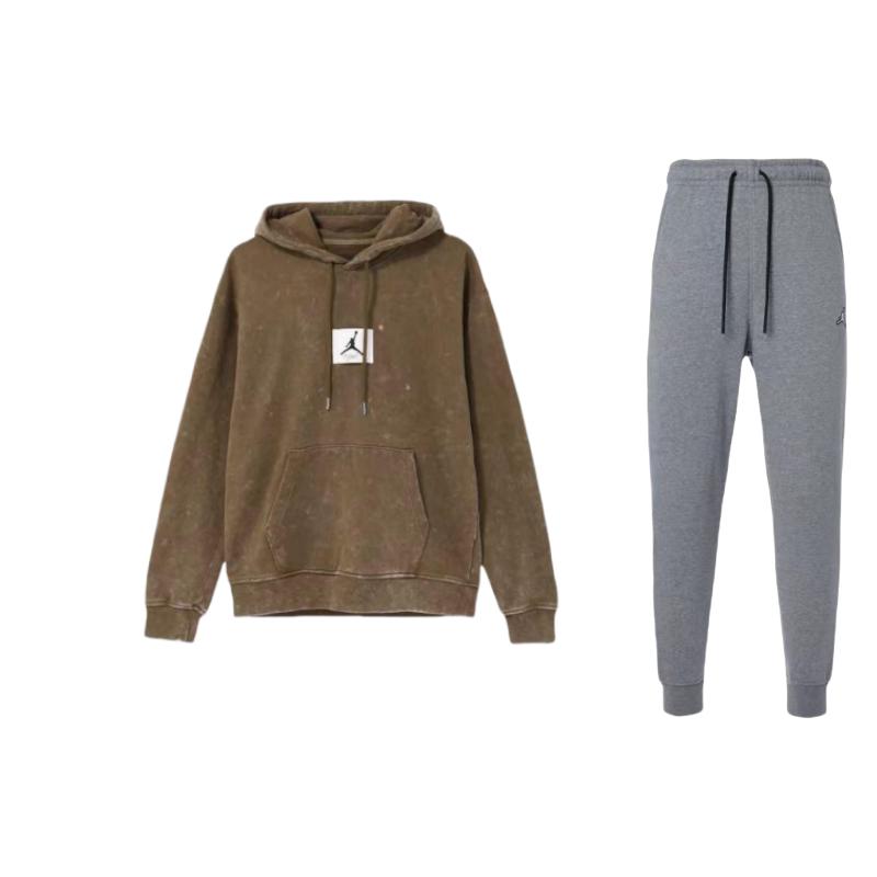 

Jordan Logo Pullover Hoodie Solid Color Long Sleeve Logo Embroidery Drawstring Mid Waist Long Pants Casual Sports Suit DQ7341-091+DR3088-385 S