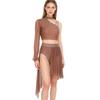 Dames Lyrische Dans Outfit Glanzend Strass Asymmetrische Crop Top Hoge Taille Slipje Korte Broek Chiffon Rok Kostuum