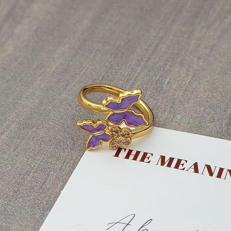 Purple Brilliant Enamel Medieval Vintage Open Ring Retro Personality Niche High Sense Stacked Index Finger Ring