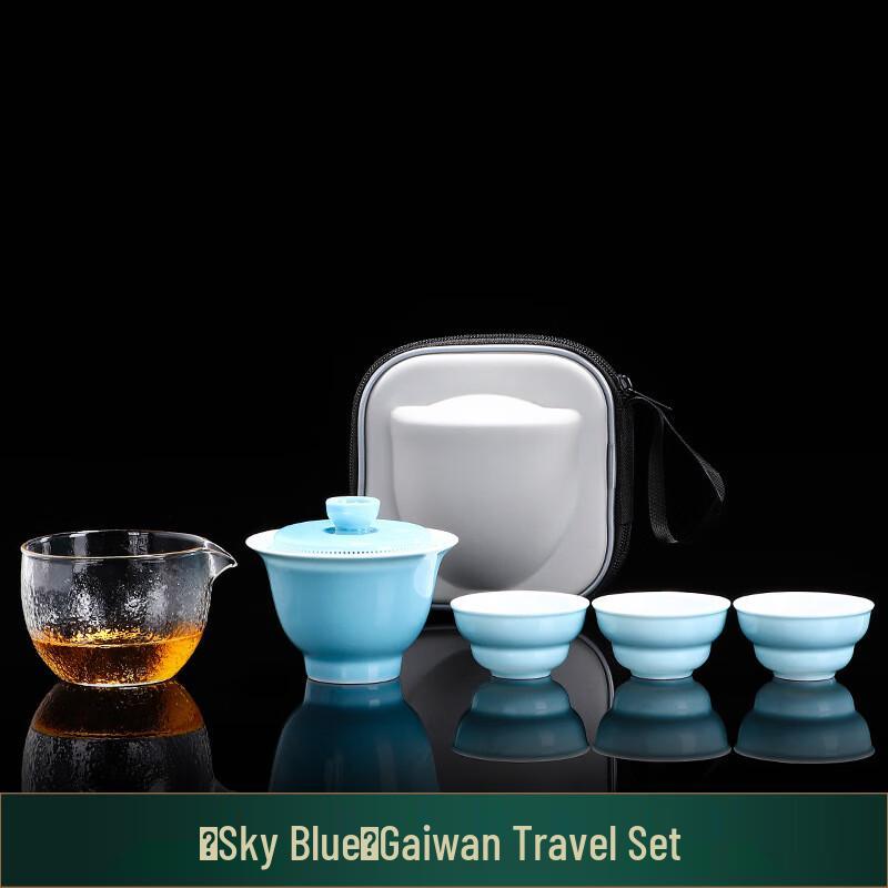 

Chaxun Portable Quick Brew Tea Set with Sky Blue Gaiwan
