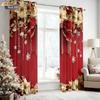 2pcs Christmas ball bow red printed blackout curtains multiple size living room insulation holiday decoration   machine washable