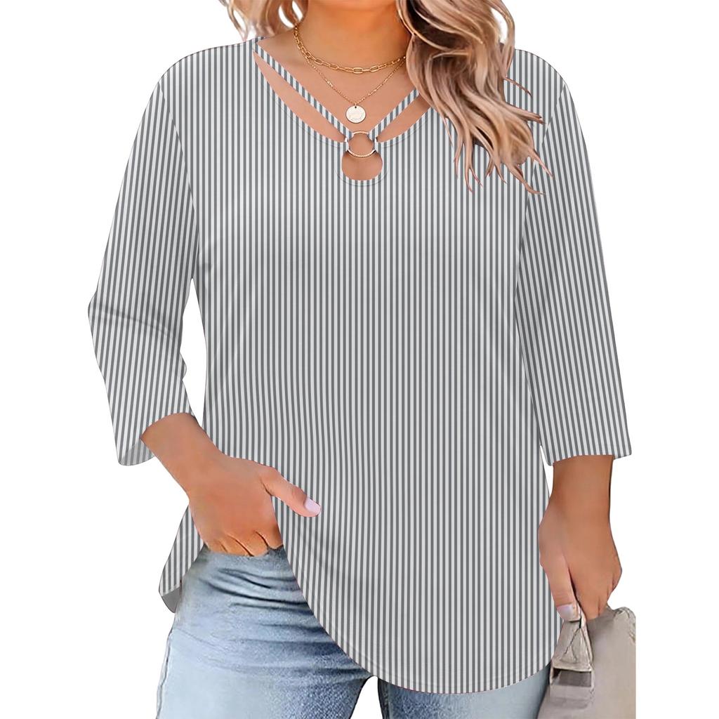 Women's Plus Size Floral Print Three-Quarter Sleeve Top, Casual Blouse, Loose Fit Tunic for Spring Summer, Daily Wear, Work, and Going Out