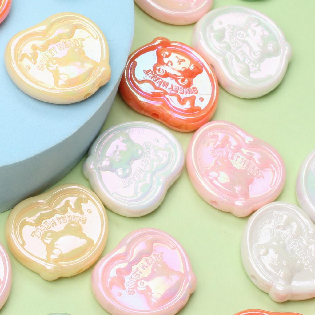 7pcs 24*28mm UV Color Plating Acrylic Bear Loose Beads Beaded Materials Heart Jewelry DIY Jewelry Accessories For Bracelet Earring Making