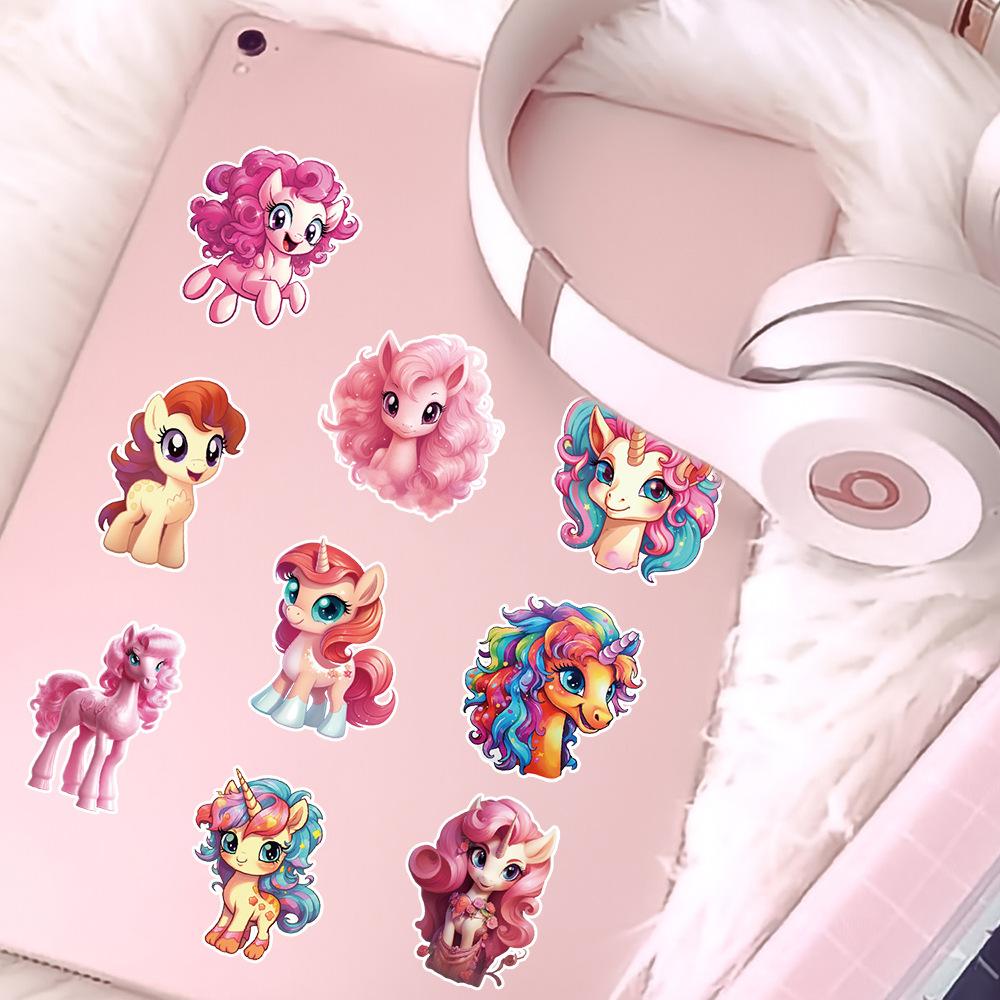 50 Cute Style Pink Pony Graffiti Stickers Mobile Suitcase Waterproof Decorative Stickers Children's Hand Account Stickers