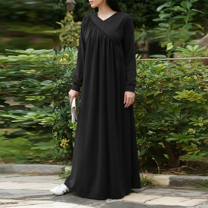 ZANZEA Women Casual V-Neck Long Sleeve Loose Long Dress