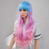 Qi Bangs Long Curly Hair Anime Wig Sky Blue Bangs Light Purple Gradual Change Powder