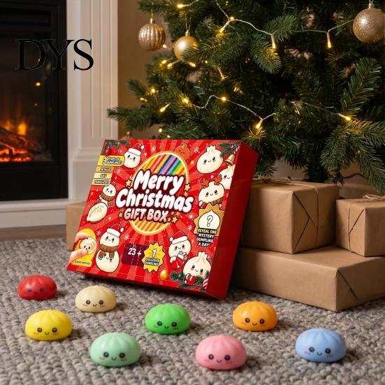 Stress Relief Gifts for Students Dumplings Squeeze Toy Advent Calendar Box, 24-Day Christmas Countdown with Mini Box Sensory Fidgets, Bun Holiday Gift