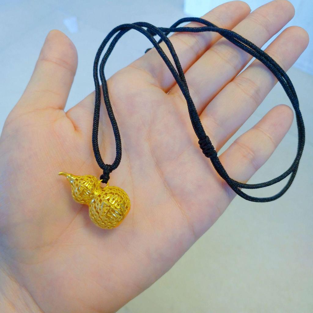Fireproof Gold Gourd Pendant with Black Rope Sweater Chain - Non-fading, High Color Retention, New Chinese Hollow Design
