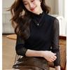 Undercover Shirt with Women's Lace Half High Collar Long Sleeved T-shirt Top for Autumn and Winter