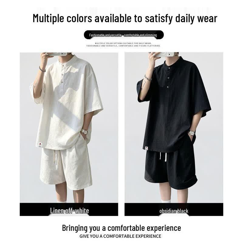 Men's Tencel-Linen Blend Casual Two-Piece Set