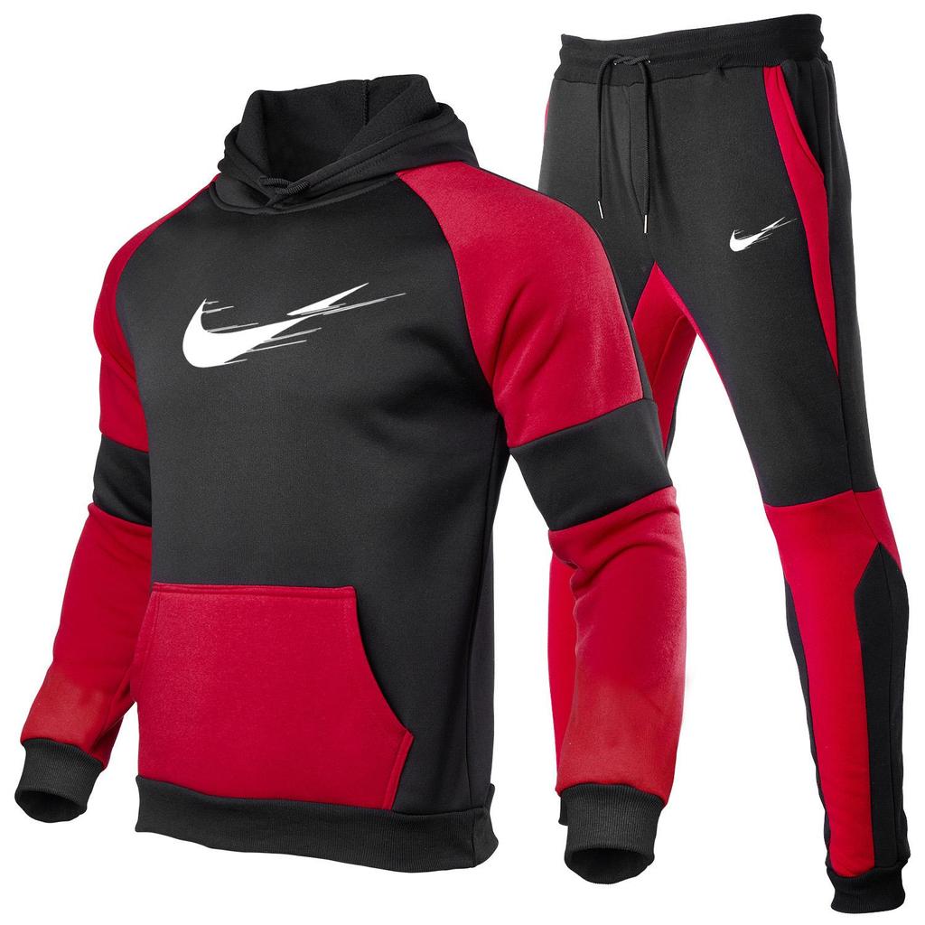 Red 2024 Autumn and Winter New Color Blocking Set Men's and Women's Sportswear Running Outdoor Fashion Set