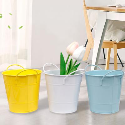 Kleiner, bonbonfarbener Eisenblumentopf mit Griff, Eiseneimer, Pflanzenhalter für Zuhause, Garten, Büro