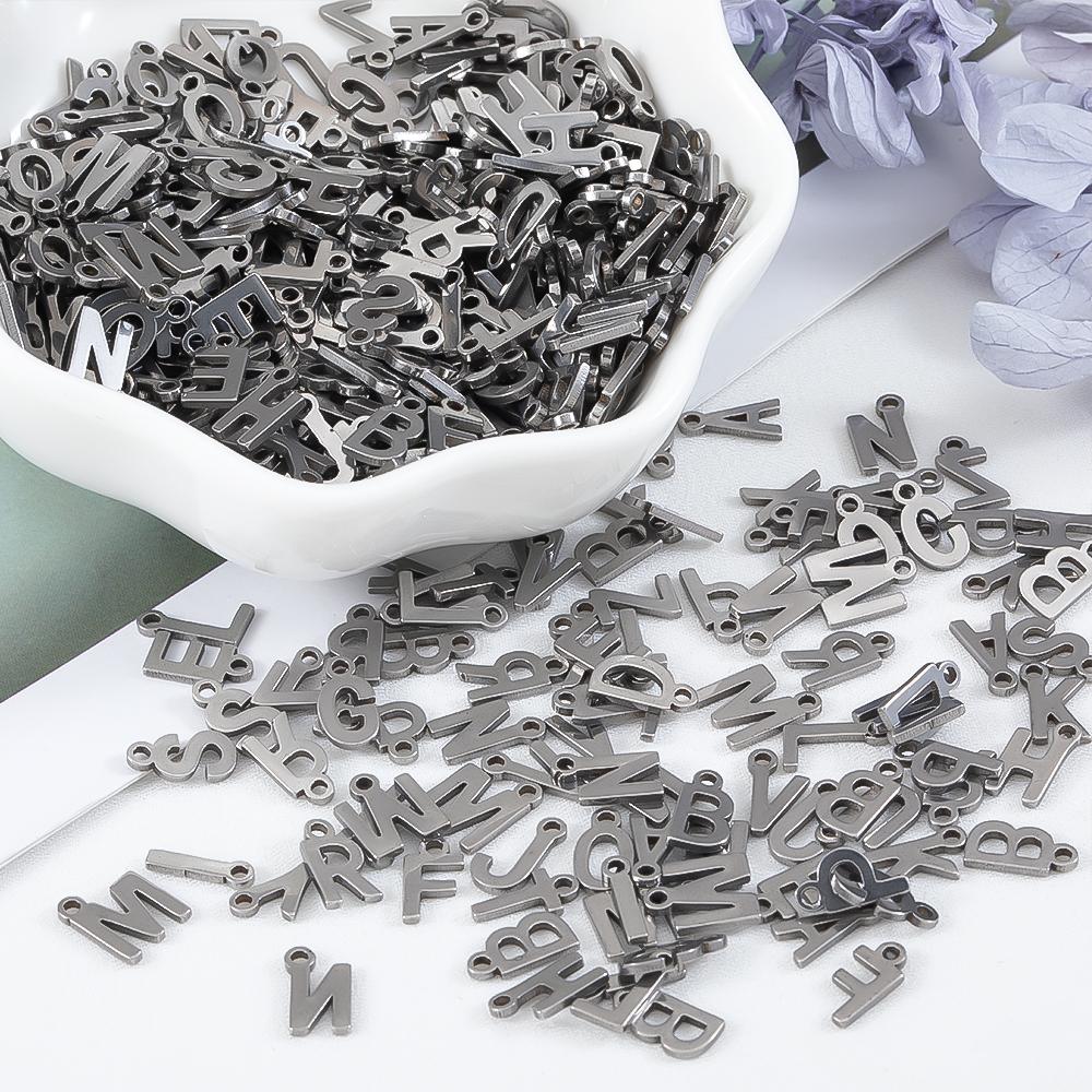 50pcs Mini A to Z Initial Charms Stainless Steel Letter Charms Alphabet Pendants DIY Earrings Necklaces Jewelry Making Wholesale
