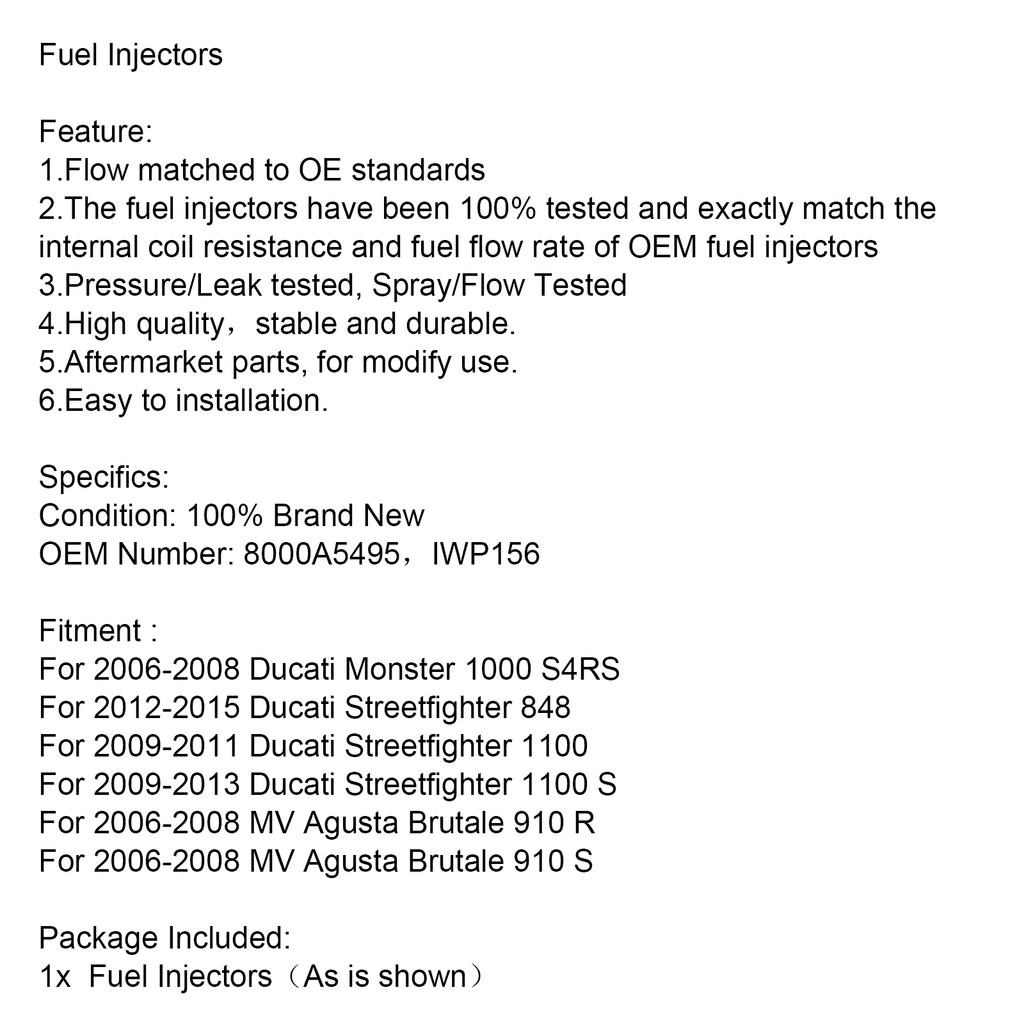 Fuel Injector 8000A5495 IWP156 For MV AGUSTA BRUTAL 910R 910S 2006-2011