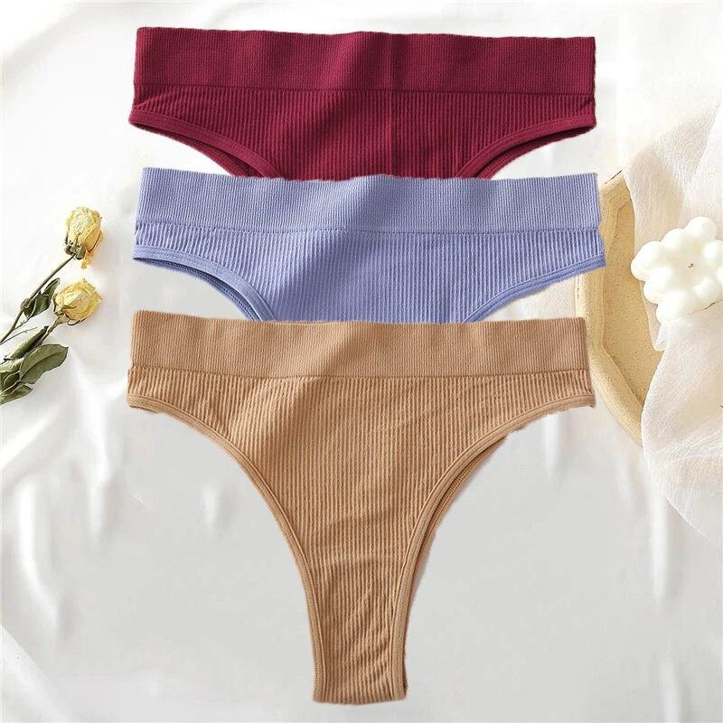 ALLOFME 3-teiliges nahtloses Höschen-Set für Damen, hoch taillierte Tangas, bequeme Baumwoll-Slips für Damen, sexy Unterhosen für Damen