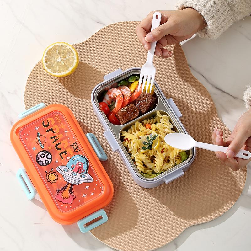304 Stainless Steel Bento Lunch Box with Compartments, Fork & Spoon - Portable Meal Prep for Office Workers & Children