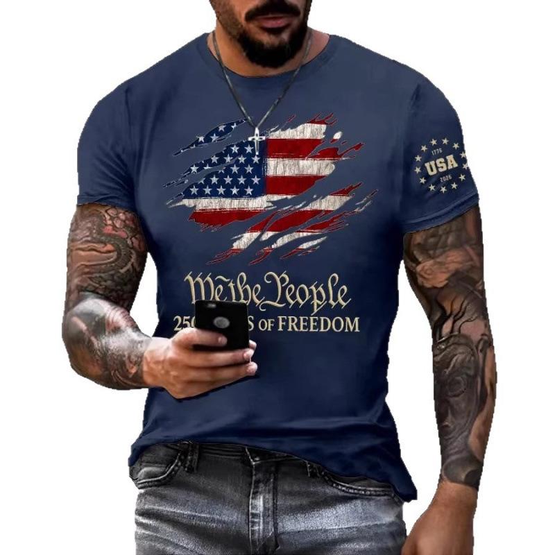 Summer Fashion Printed Men's Plus Size Loose Comfortable Soft Breathable Lightweight Round Neck Short Sleeved T-shirt