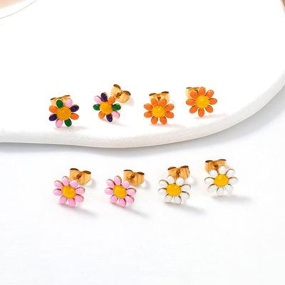 Bunte Margeriten Drip Oil Edelstahl Ohrstecker für Damen - Modisch und Vintage.
