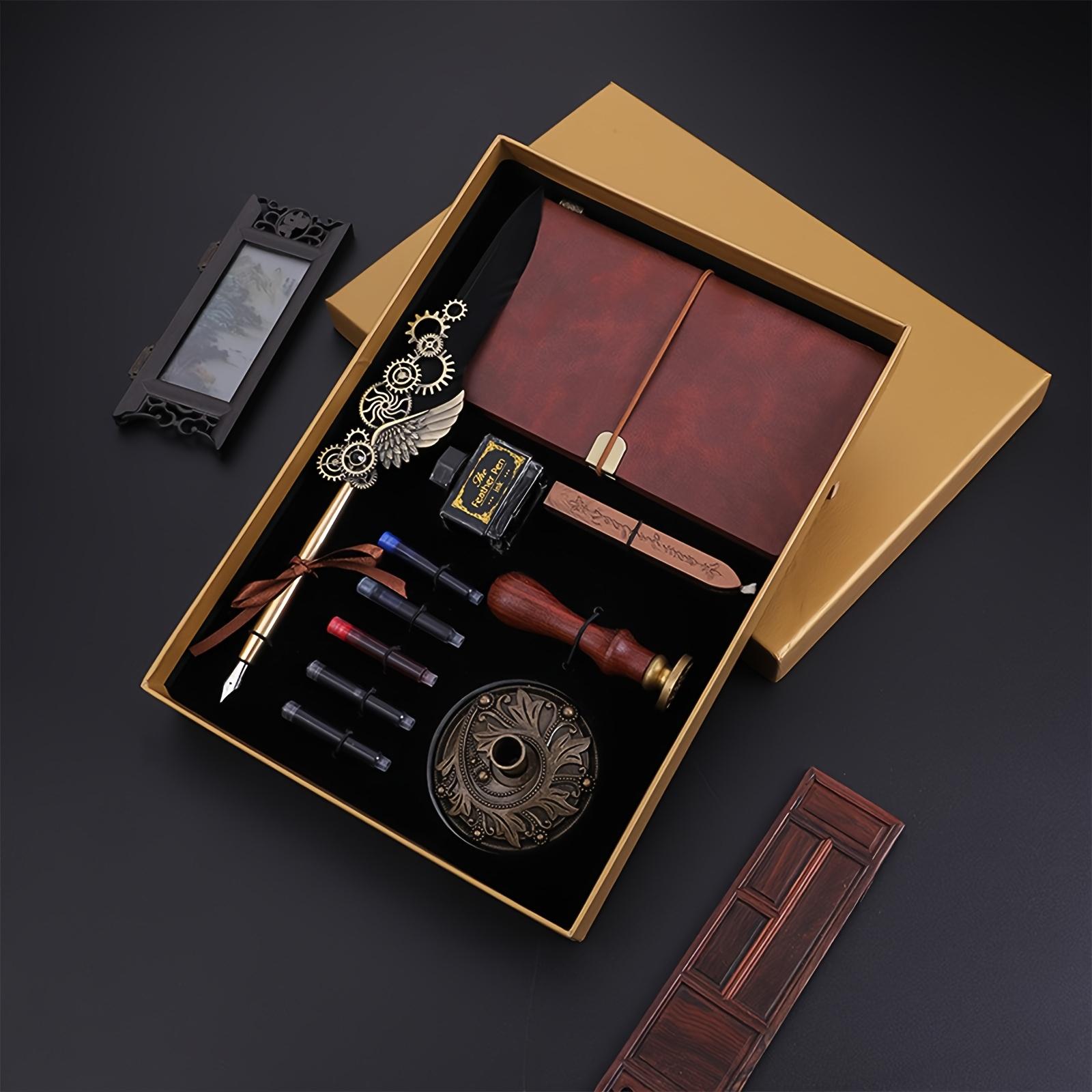 

Retro Feather Pen Ink Gift Box Set with Notebook And Wax Seal, Suitable for Office Writing, Father s Day/school Season/birthday/gift