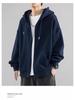 Men's Solid Color Fleece-Lined Zip-Up Hoodie, Spring & Autumn, Loose Fit, Versatile Hong Kong Style