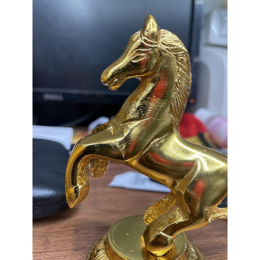 Golden Finish Jumping Horse Metal Statue for Wealth, Income and Bright Future & Feng Shui & Vastu (8.5 X 6.5 X 12 Cm, Gold)
