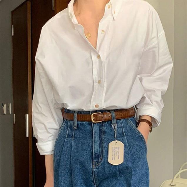 Women's Versatile Japanese Style White Long Sleeve Shirt