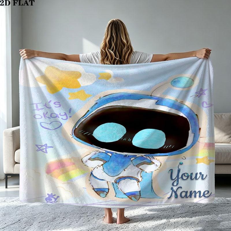 1PC ASTRO BOT Custom Name Patterned Flannel Blanket Suitable For All Seasons for Home Decor Warmth and Comfort Gifts Holiday Present