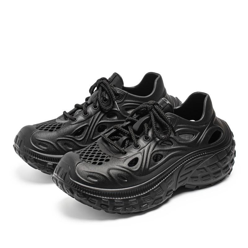 Hole shoes summer men's hollow breathable platform slippers lace-up beach shoes couple outdoor sports sandals men