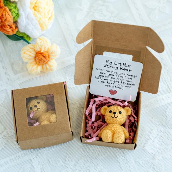 Little Bear In Box My Little Worry Bear Miniature Pocket Hug Bear with Positive Card Emotional Support Inspirational Gifts for Friends