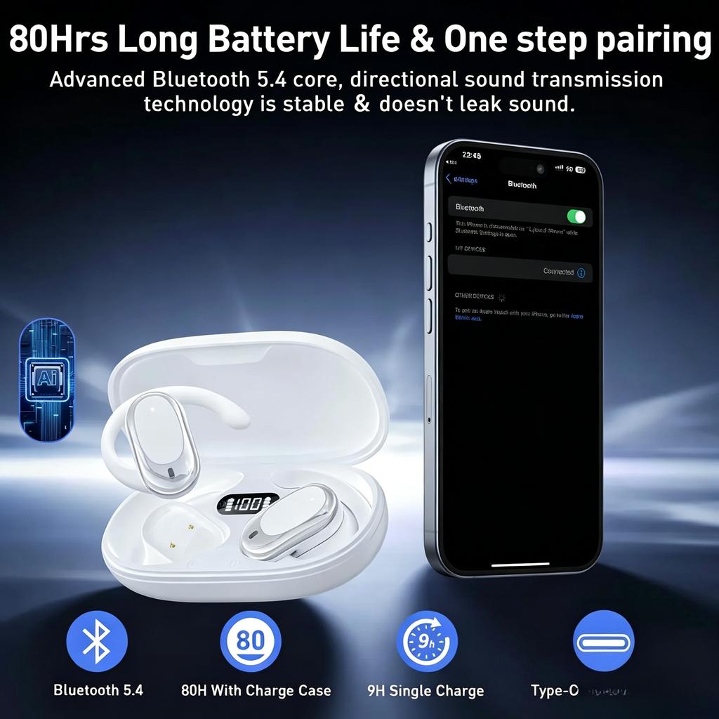 Xiaomi Premium Open-Ear Over-Ear Bluetooth Headphones Rotatable Design Wireless Earbuds with Noise Cancellation and Integrated Mic